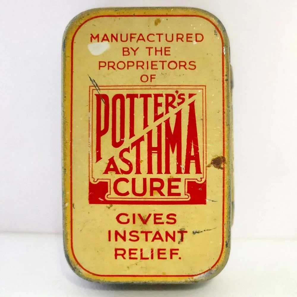 Antique Potters Catarrh Pastilles Cure Coughs Colds Hay Fever Asthma Tin